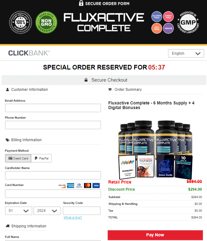 fluxactive complete order page